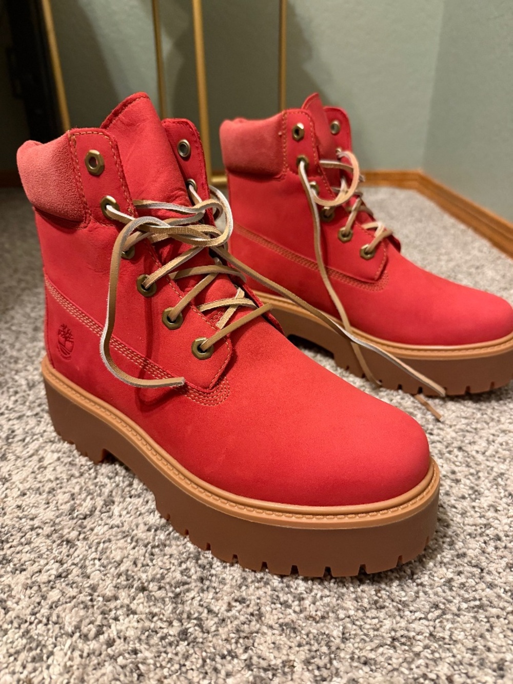 Timberland Stone Street Platform Boots Red New